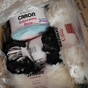 Caron and Bernat Yarn Bundle - Black, White, Blue